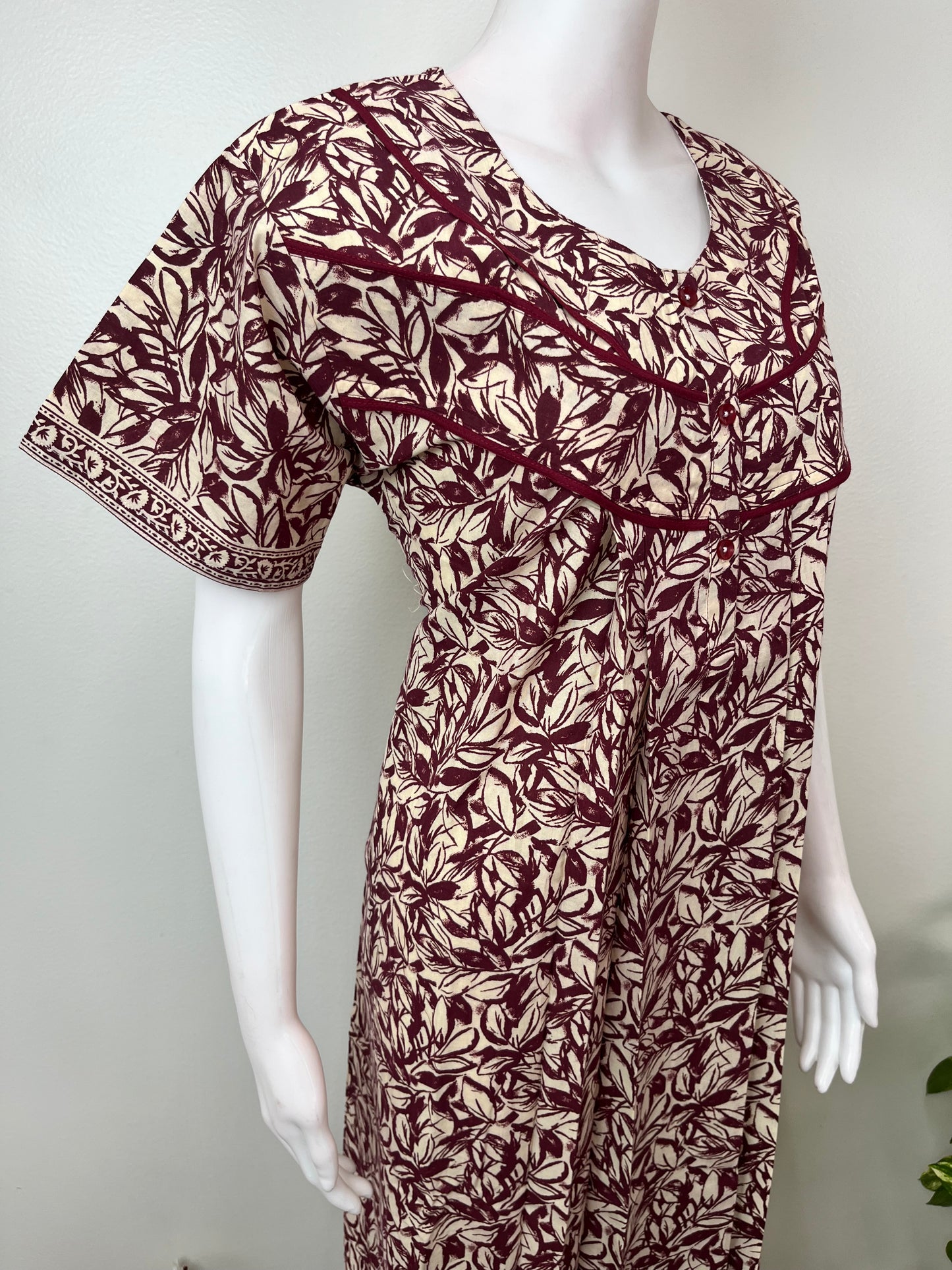Maroon Pure Cotton Nightgown Soft & Comfortable