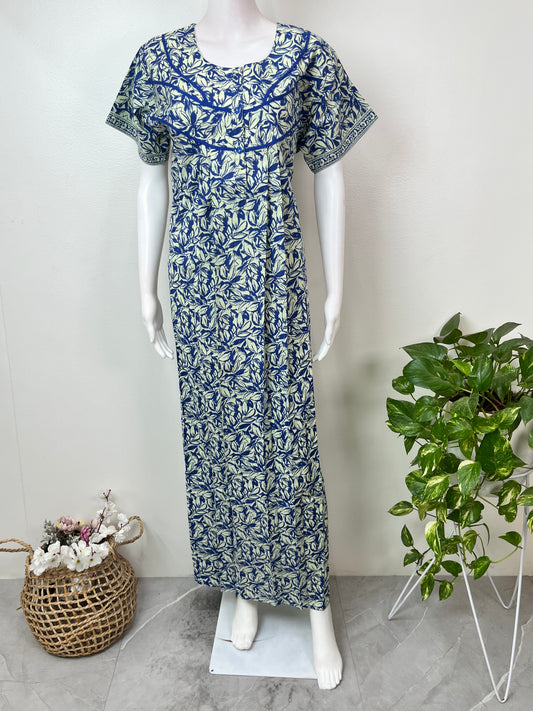 Royal Blue Printed 100% Cotton Nighty