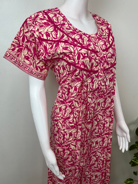 Pink Floral Printed 100% Cotton Nighty