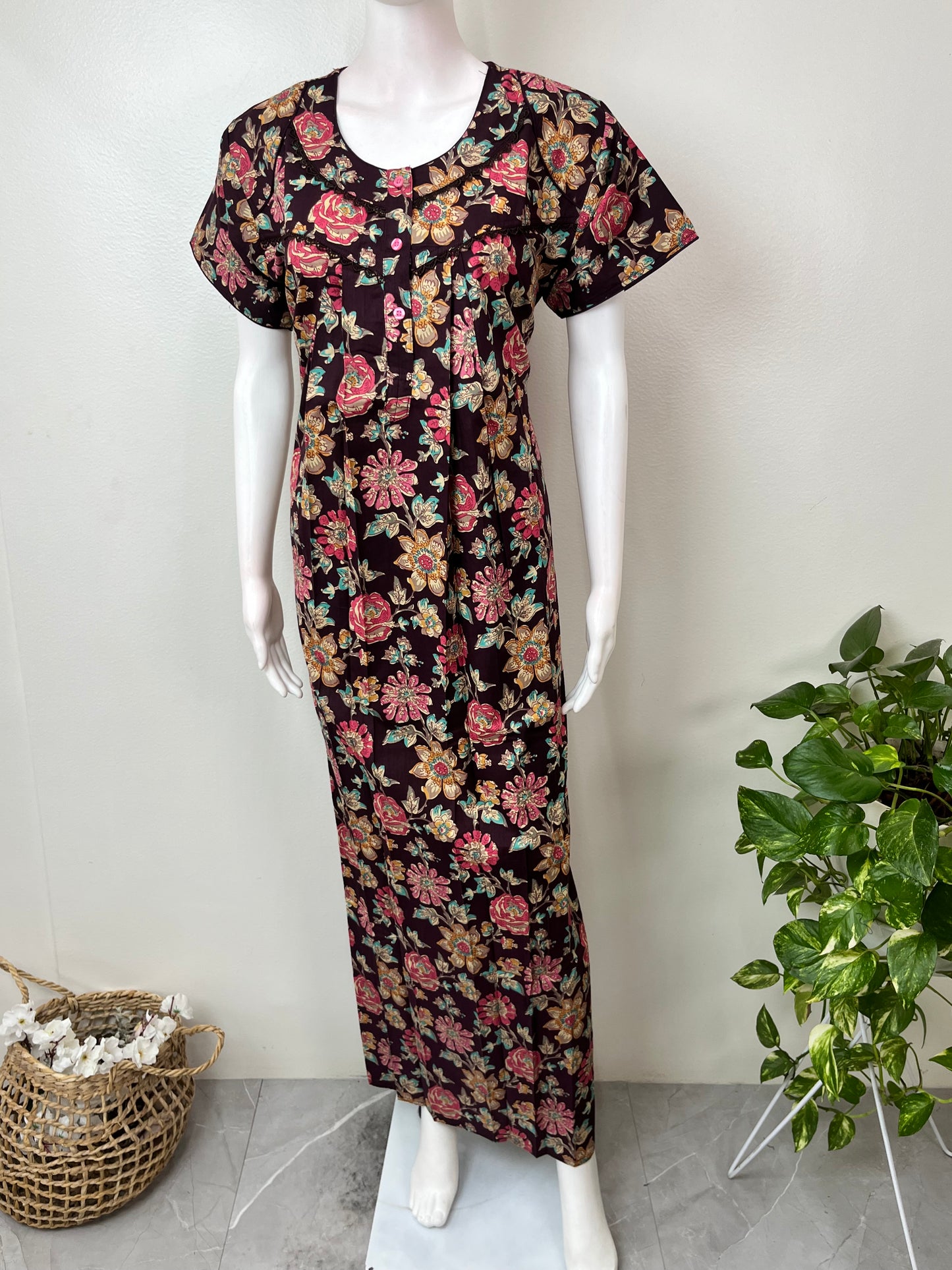 Deep Violet 100% Cotton Women's Nighty