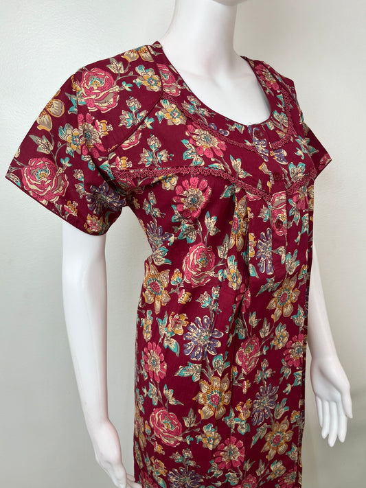 Maroon Flora Pure Cotton Nighty