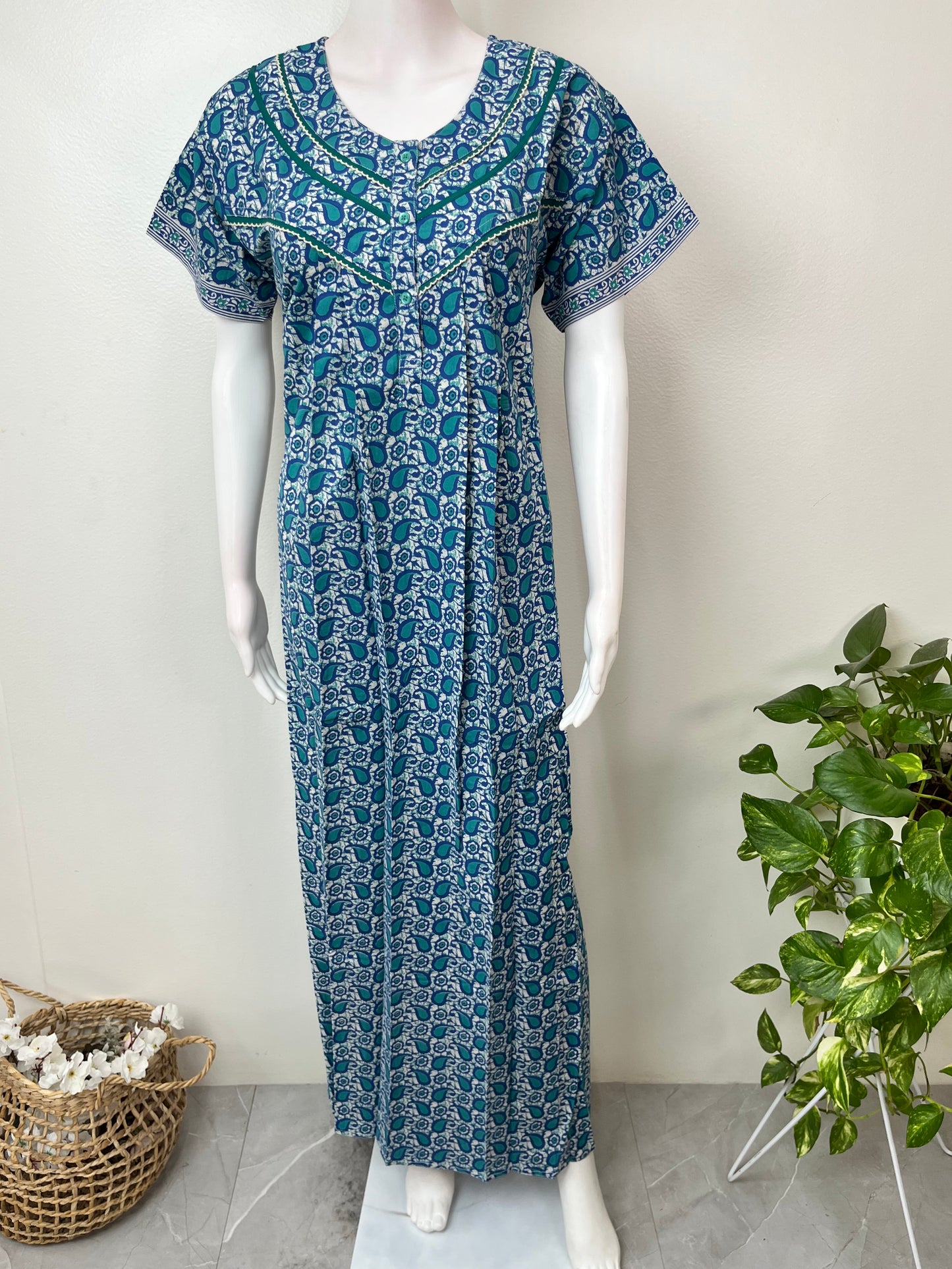 Royal Blue Pure Cotton Nightgown for Women