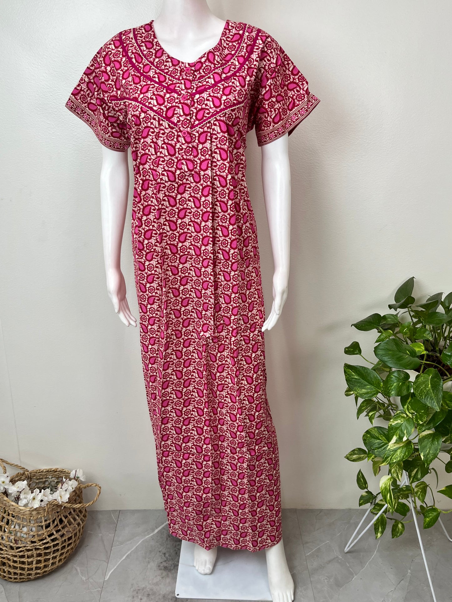 Hot Pink Pure Cotton Nightgown Soft & Comfortable
