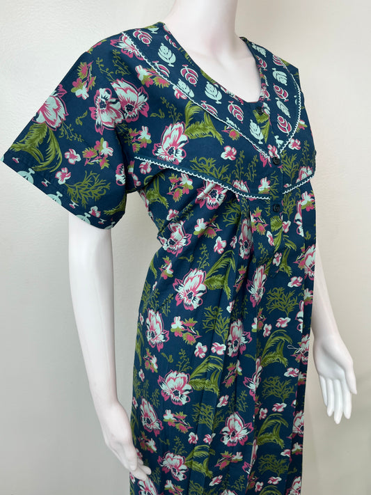 Royal Blue Pure Cotton Nighty Soft & Breathable