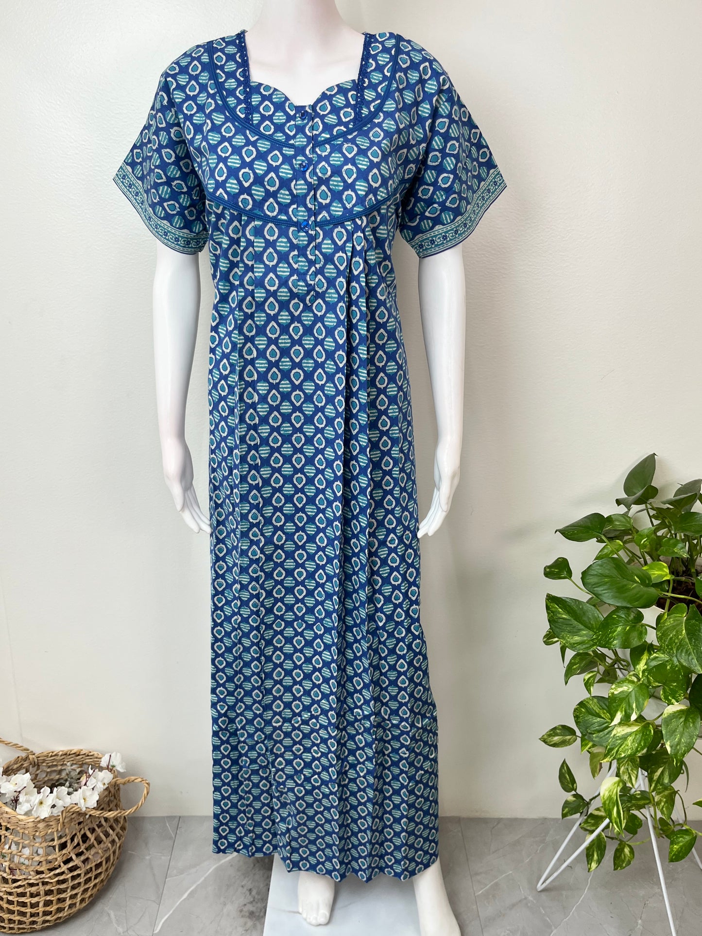 Blue 100% Cotton Nighty for Women