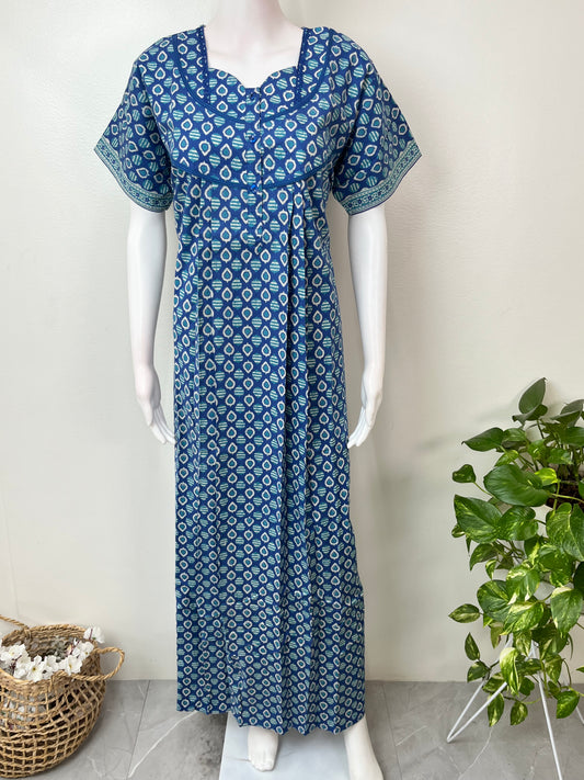 Blue 100% Cotton Nighty for Women