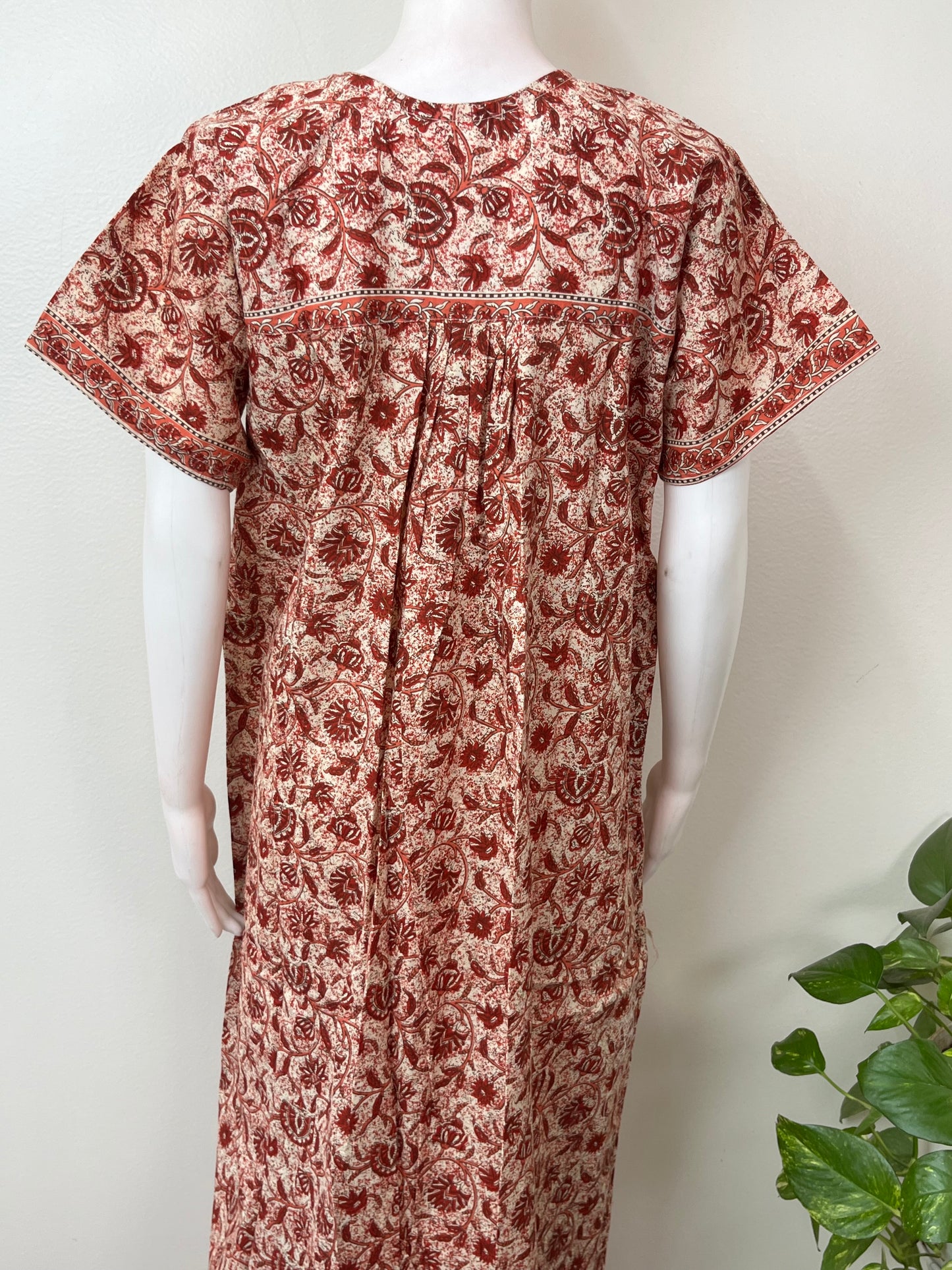 Red Pleated Style Pure Cotton Nightgown