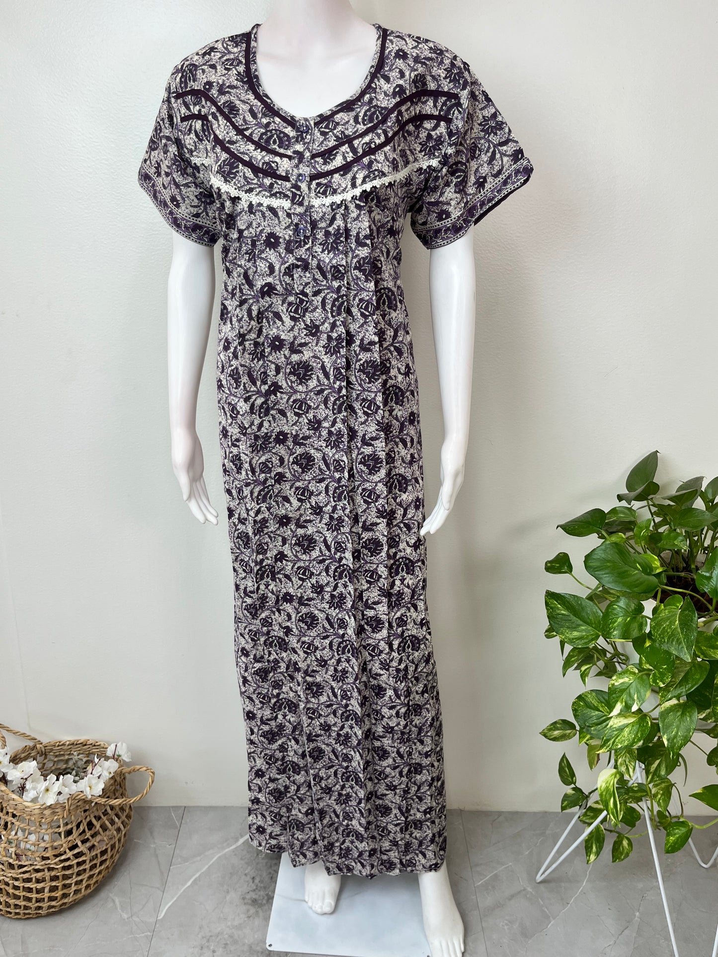 Purple Pure Cotton Nighty Soft & Comfortable