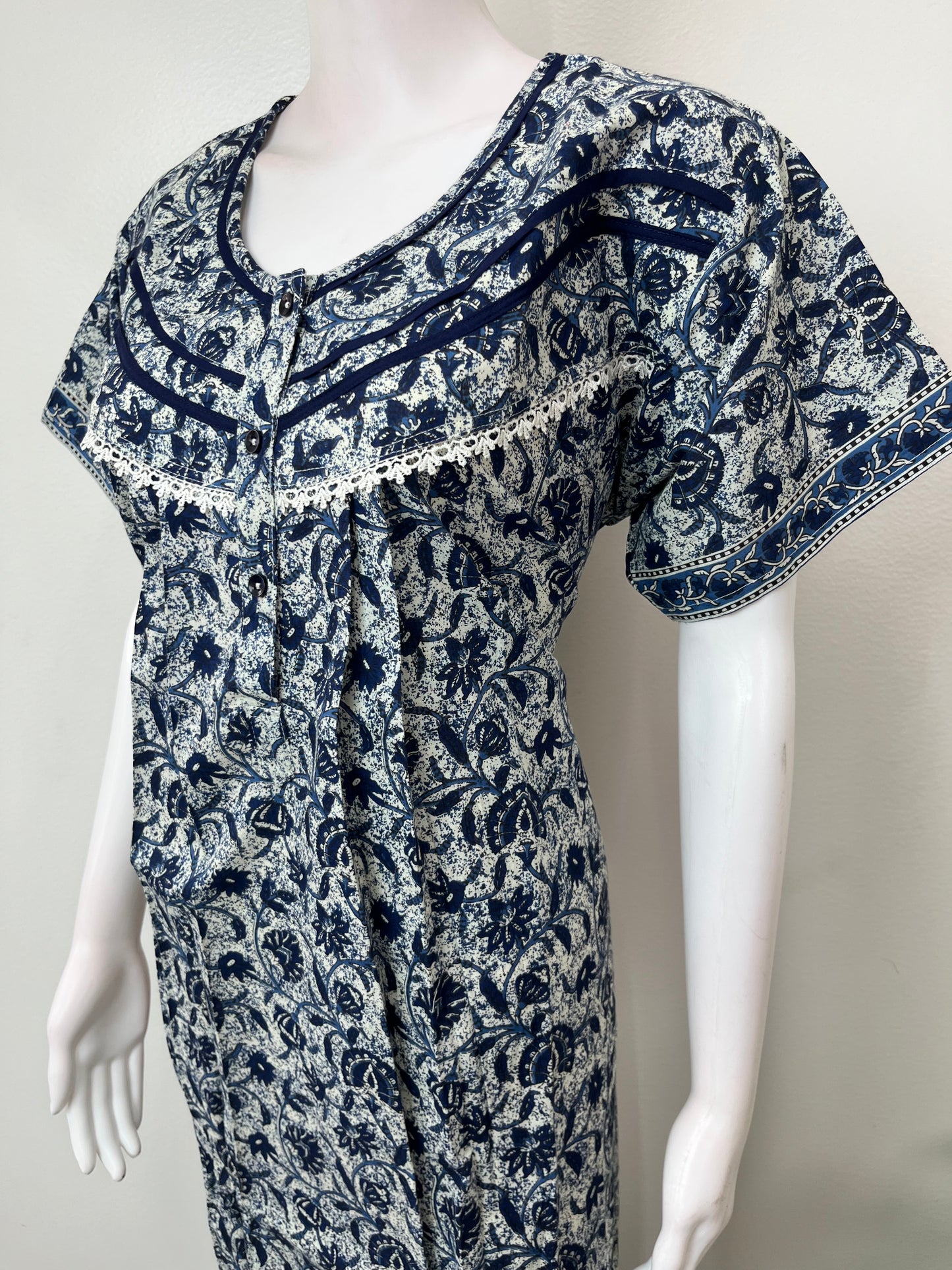 Navy Blue 100% Cotton Nightgown for Women