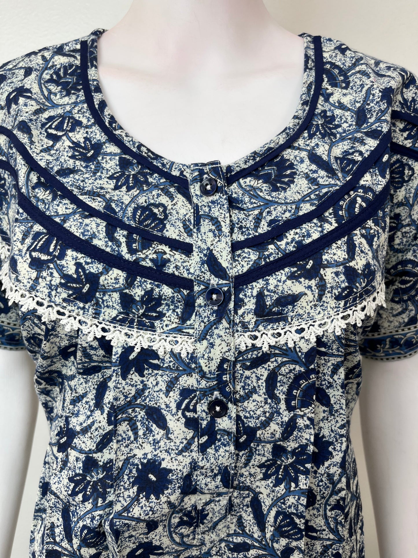 Navy Blue 100% Cotton Nightgown for Women