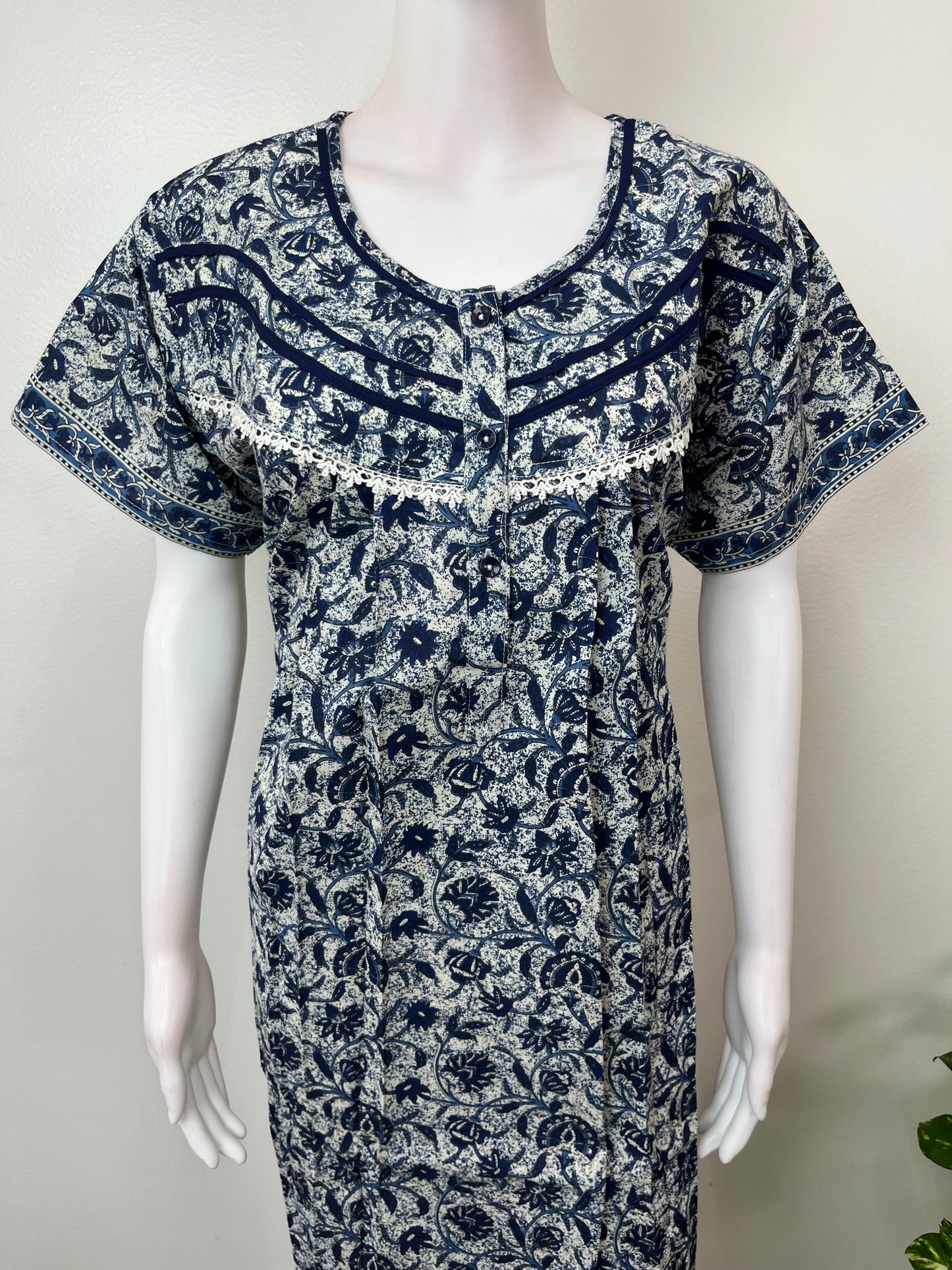 Navy Blue 100% Cotton Nightgown for Women