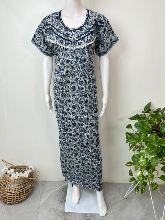 Navy Blue 100% Cotton Nightgown for Women