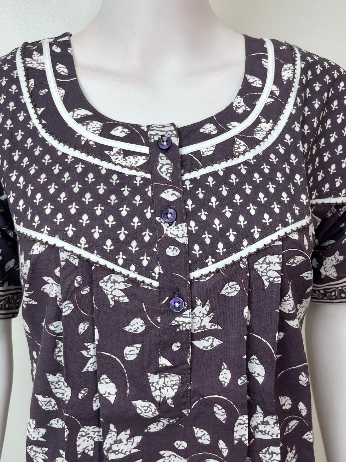 Grey Pleated Style 100% Cotton Nighty for Women