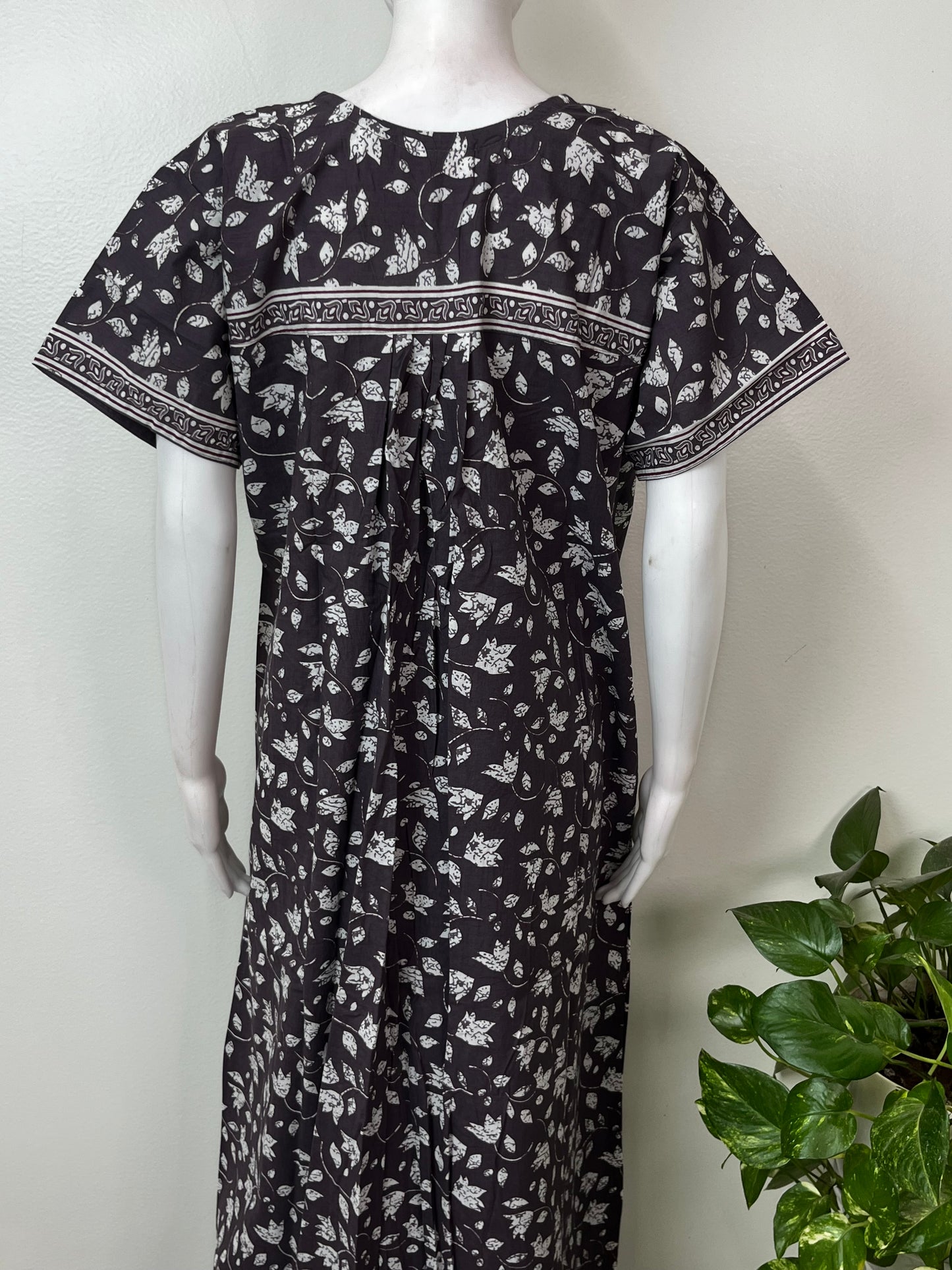 Grey Pleated Style 100% Cotton Nighty for Women