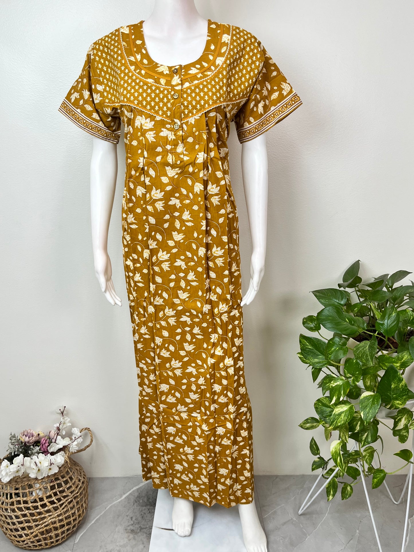 Mustard 100% Cotton Women's Nighty