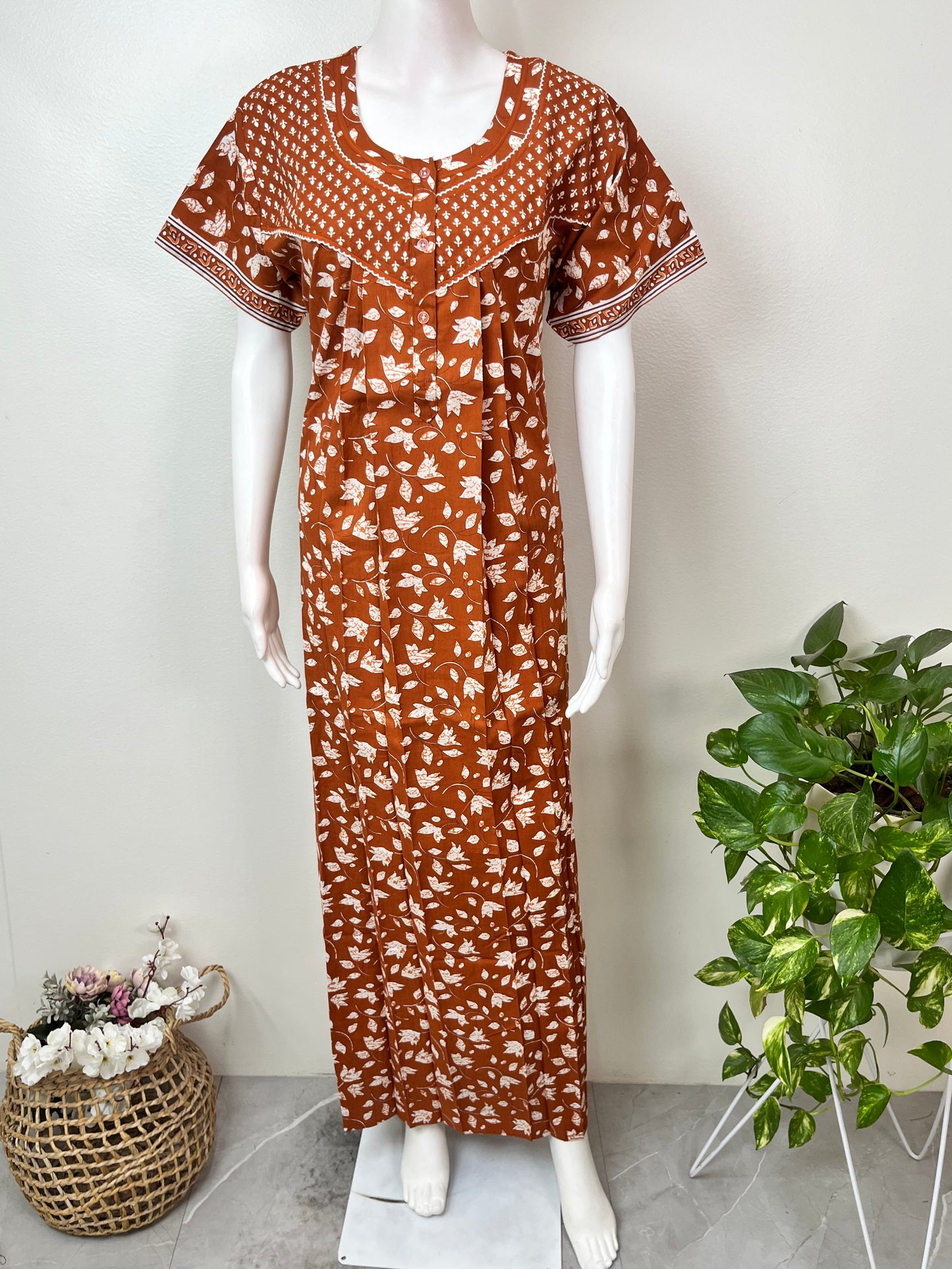 Floral Printed Pure Cotton Nightgown for Women