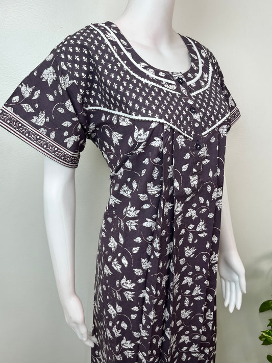 Grey Pleated Style 100% Cotton Nighty for Women