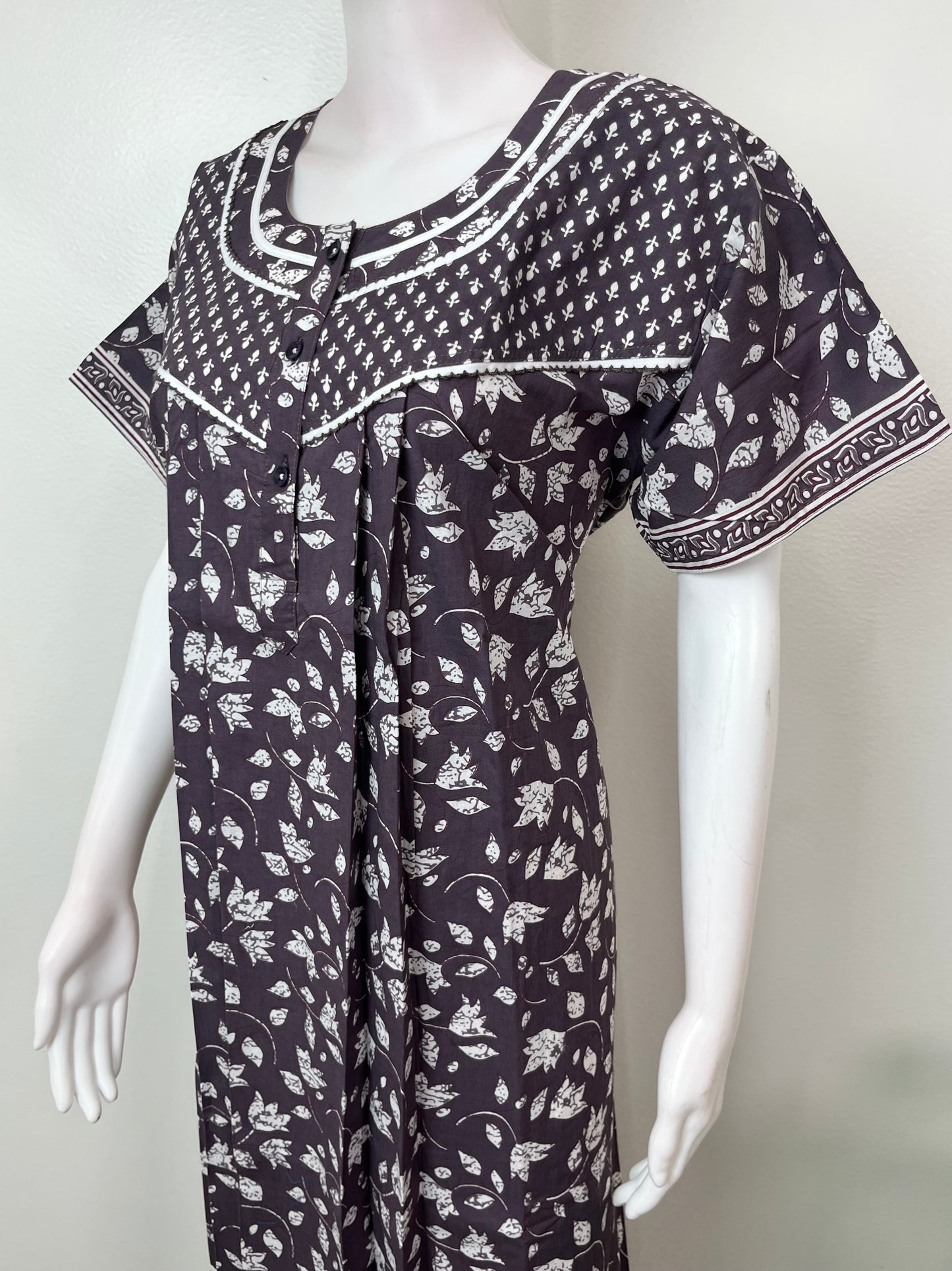 Grey Pleated Style 100% Cotton Nighty for Women