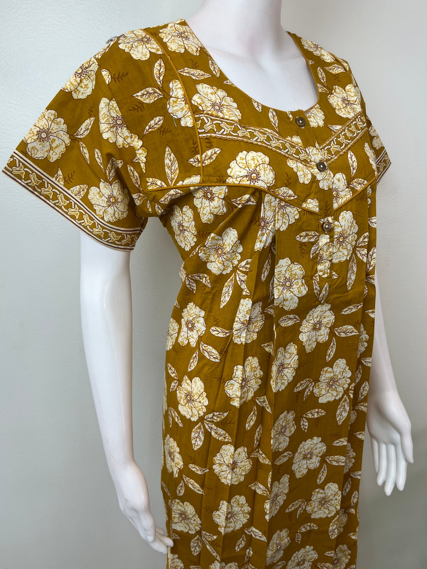 Mustard Pleated Style 100% Cotton Nightgown