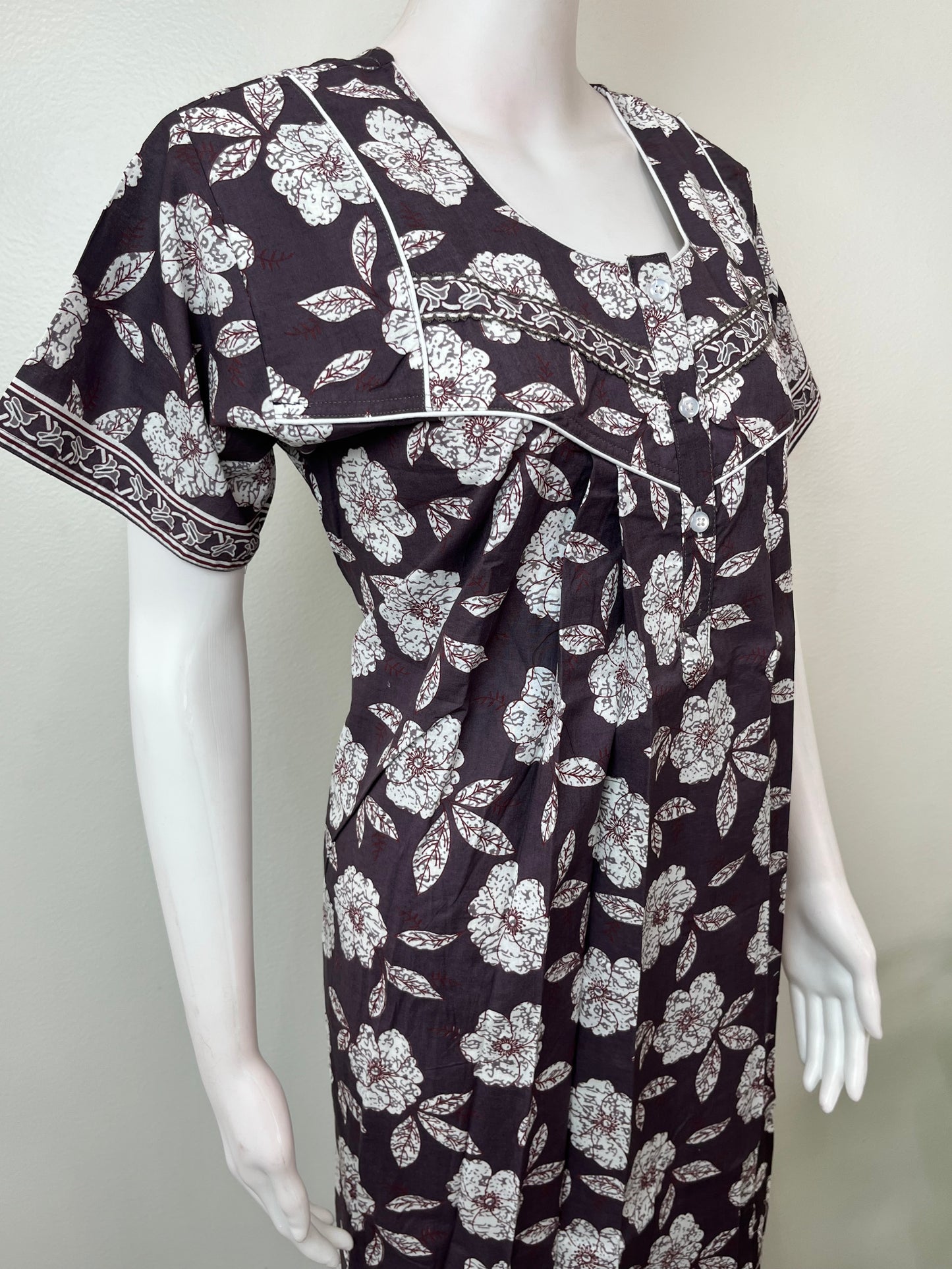 Gray Pleated Style 100% Cotton Nighty