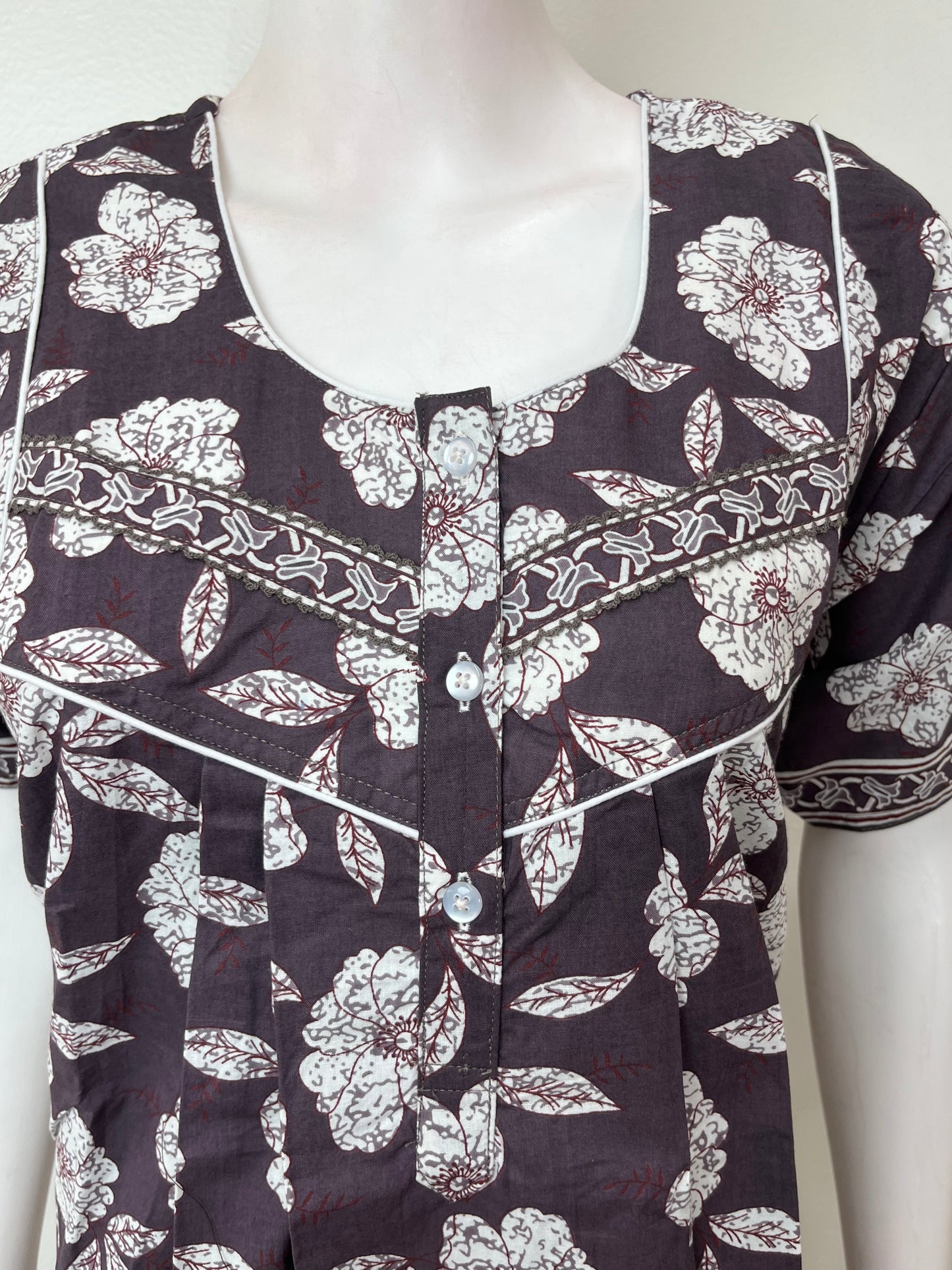 Gray Pleated Style 100% Cotton Nighty