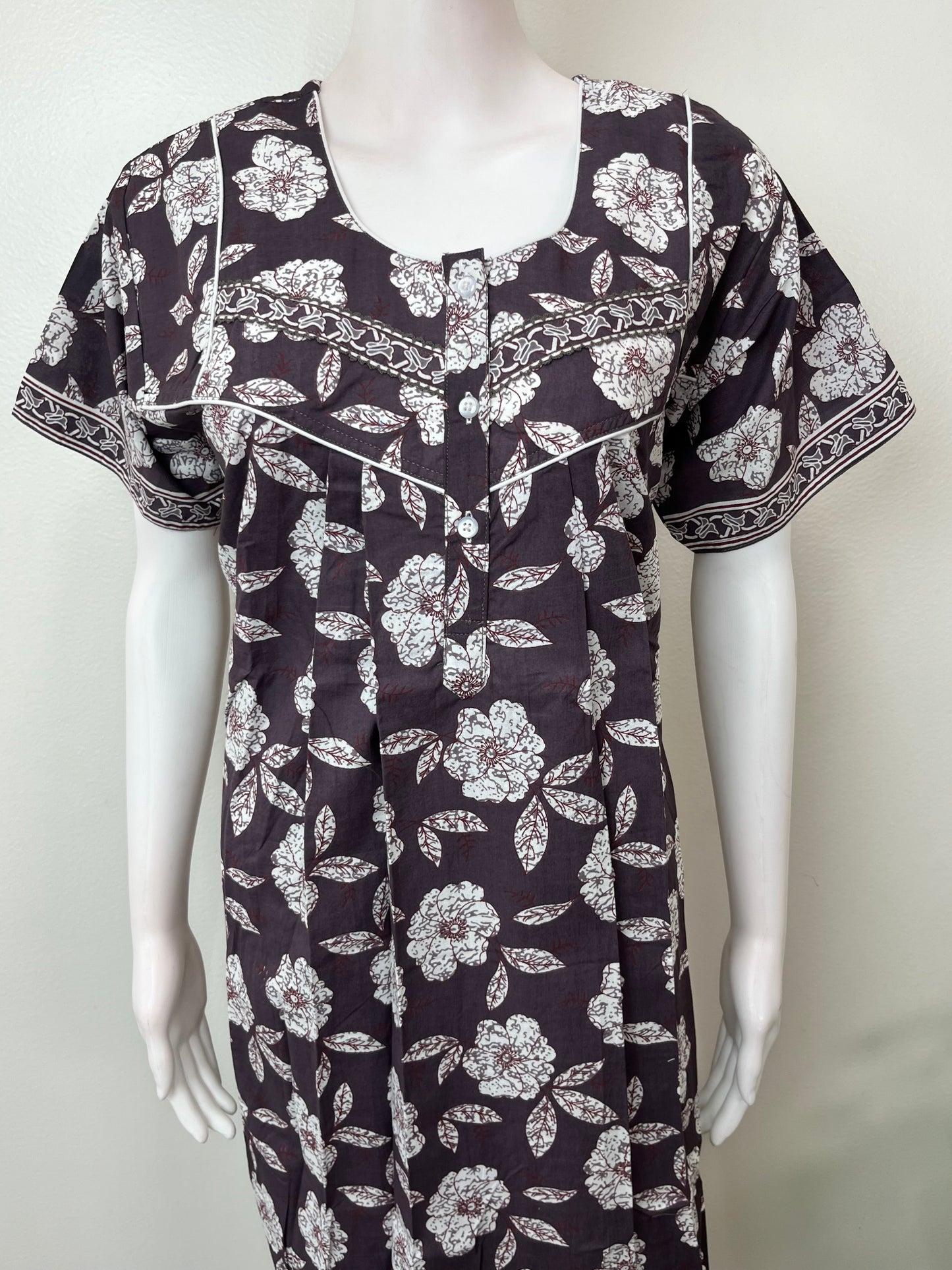 Gray Pleated Style 100% Cotton Nighty