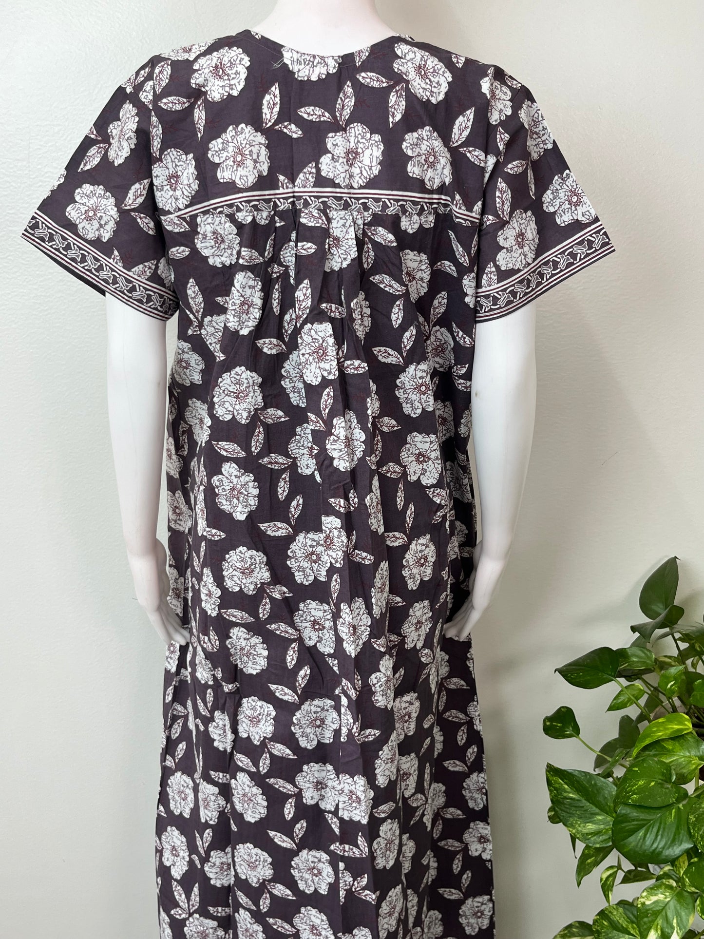 Gray Pleated Style 100% Cotton Nighty