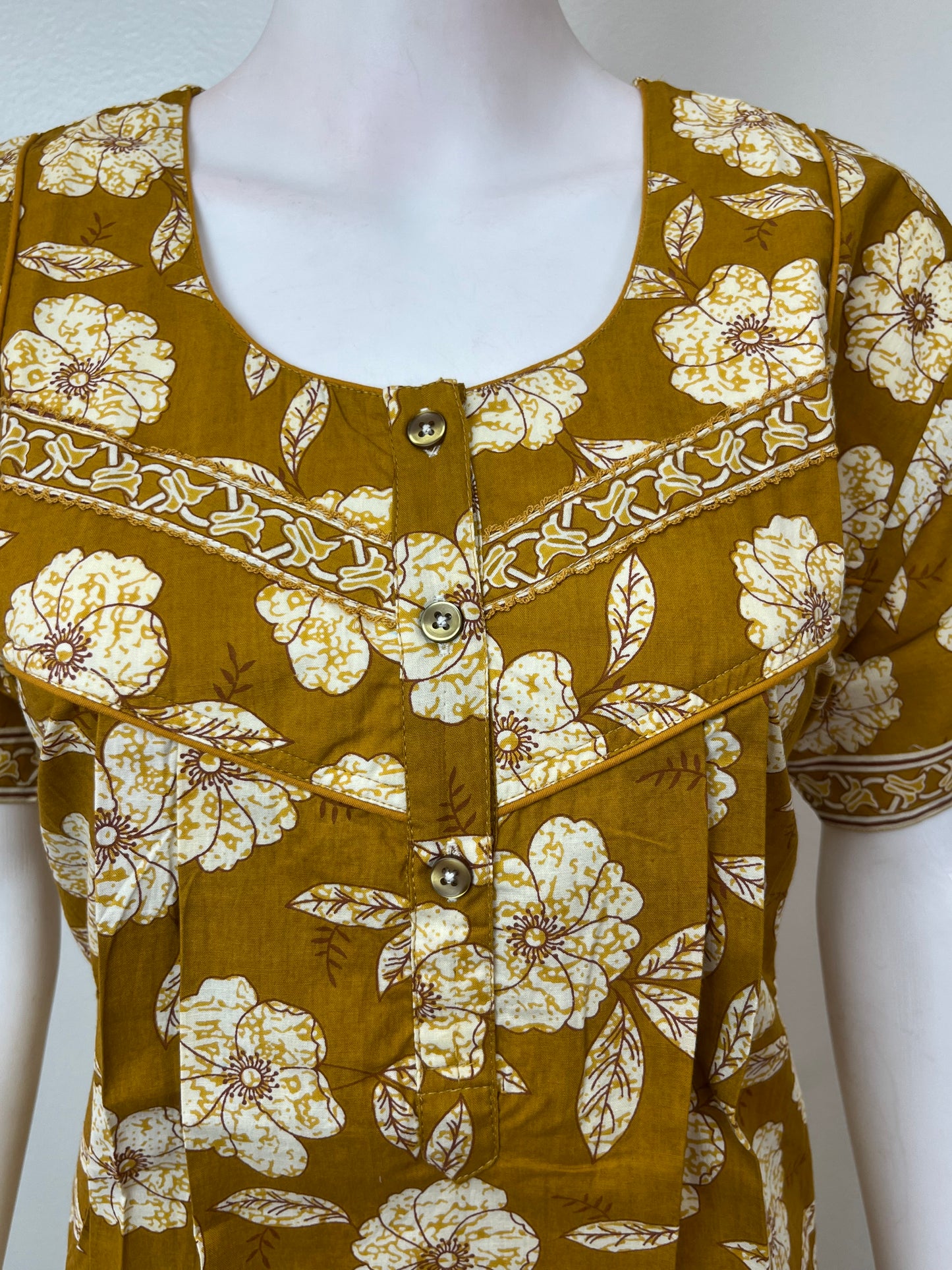 Mustard Pleated Style 100% Cotton Nightgown