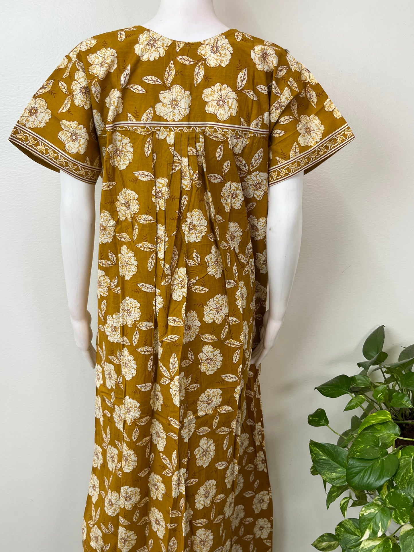 Mustard Pleated Style 100% Cotton Nightgown