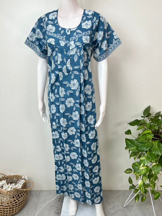 Ocean Blue Pure Cotton Nightgown Soft & Comfortable
