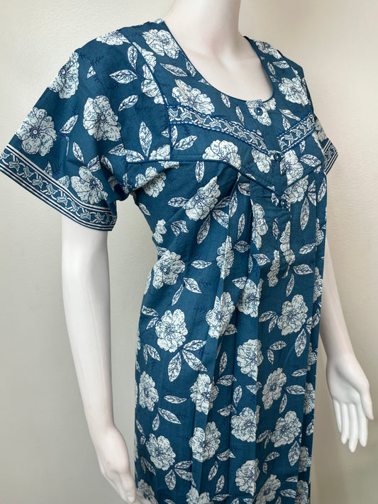 Ocean Blue Pure Cotton Nightgown Soft & Comfortable