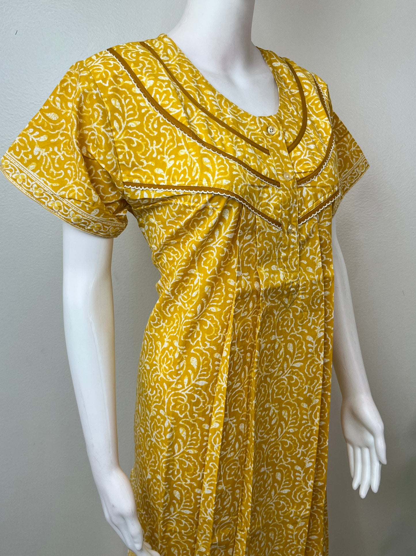 Yellow Pleated Style 100% Cotton Nighty