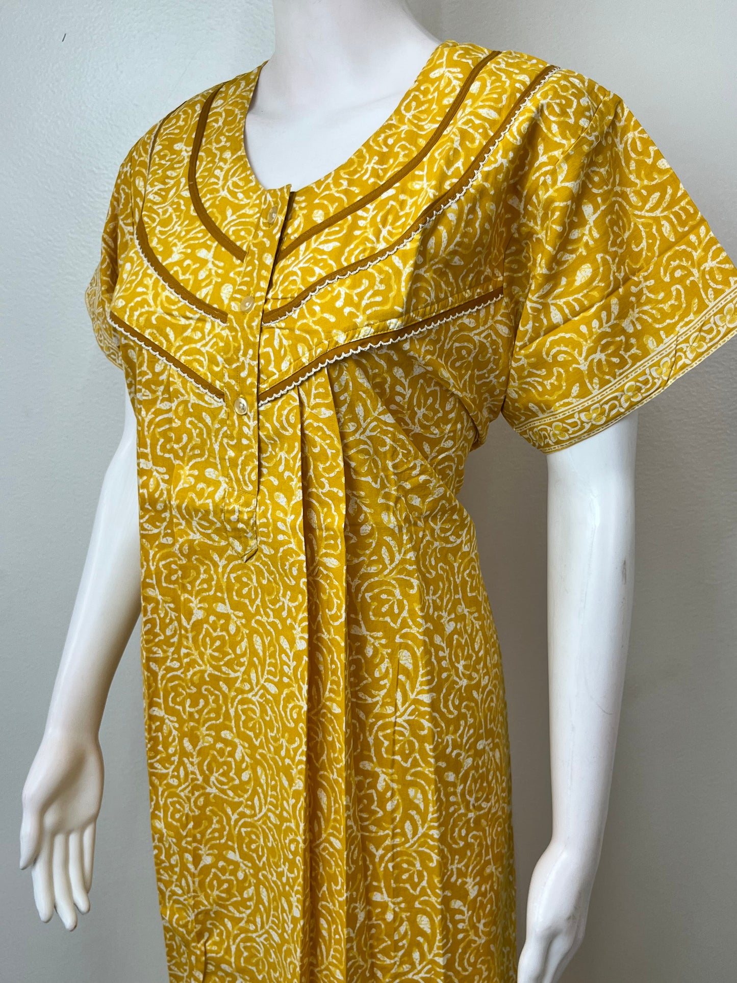 Yellow Pleated Style 100% Cotton Nighty