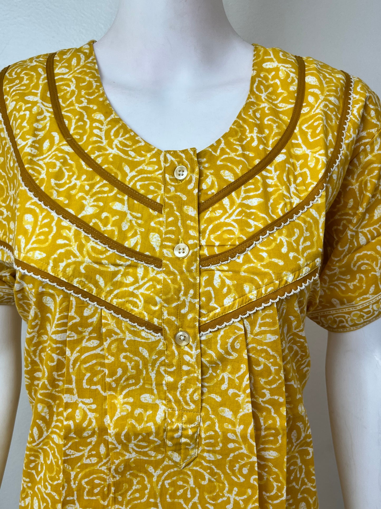 Yellow Pleated Style 100% Cotton Nighty