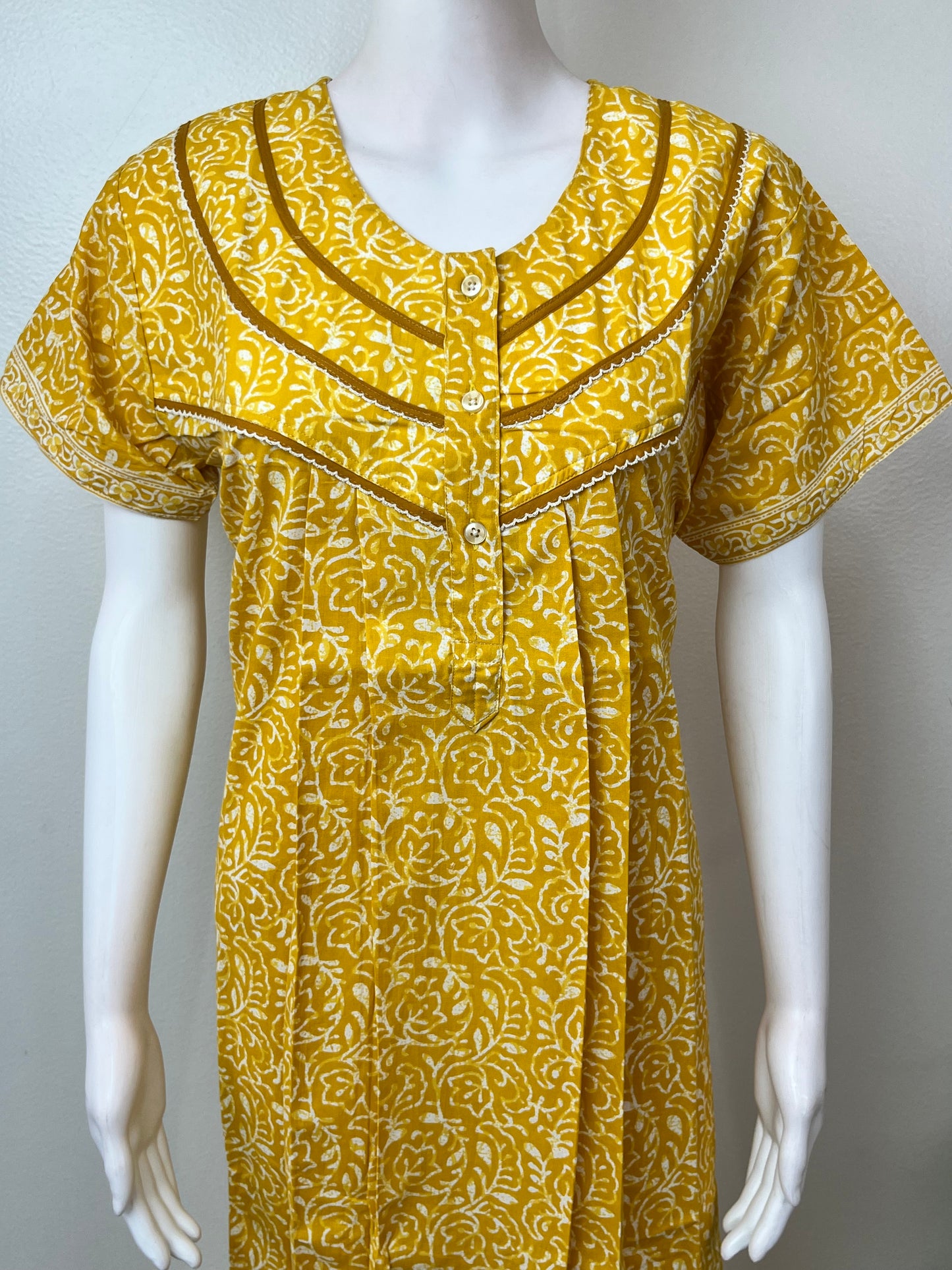 Yellow Pleated Style 100% Cotton Nighty
