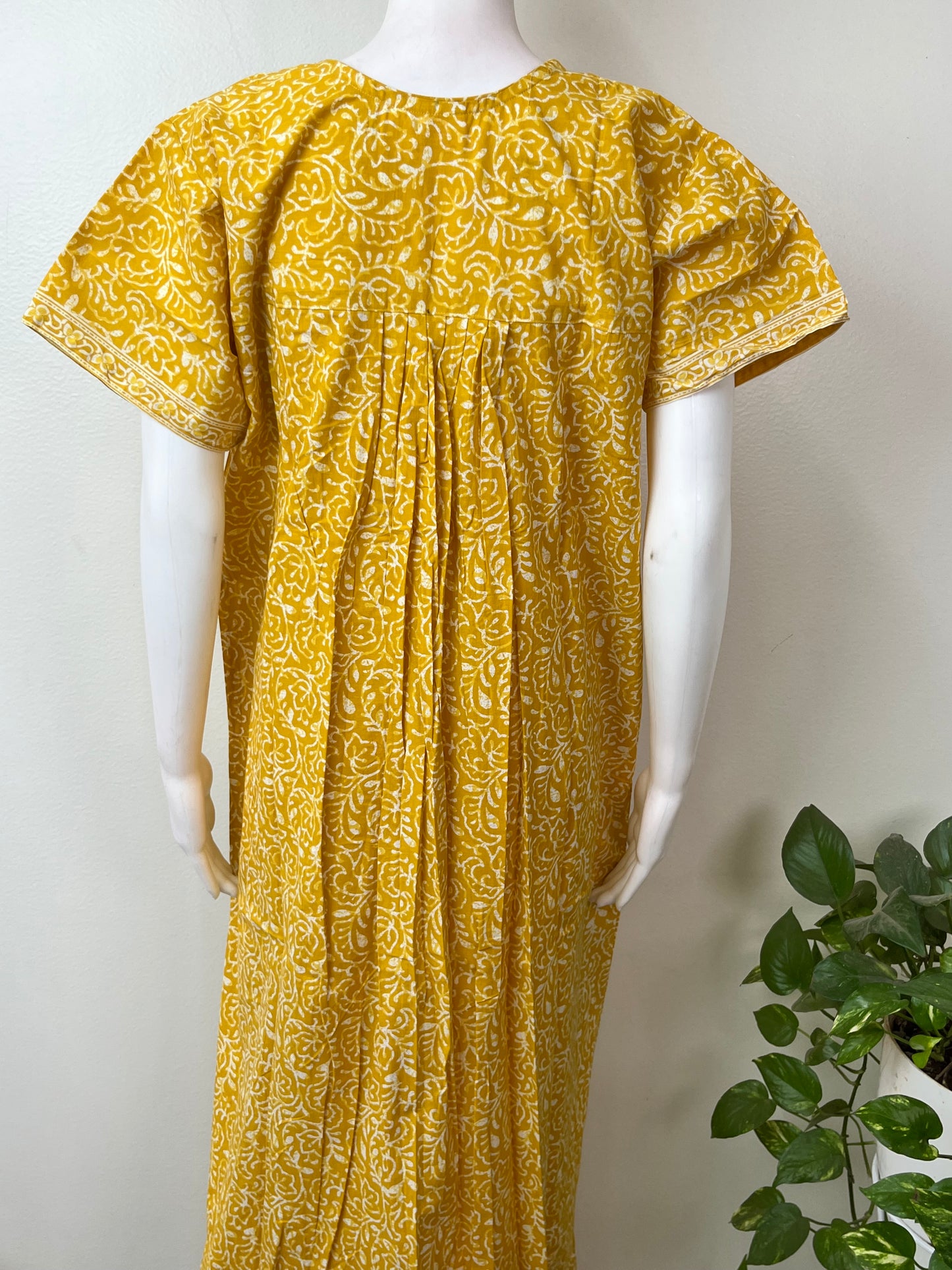Yellow Pleated Style 100% Cotton Nighty
