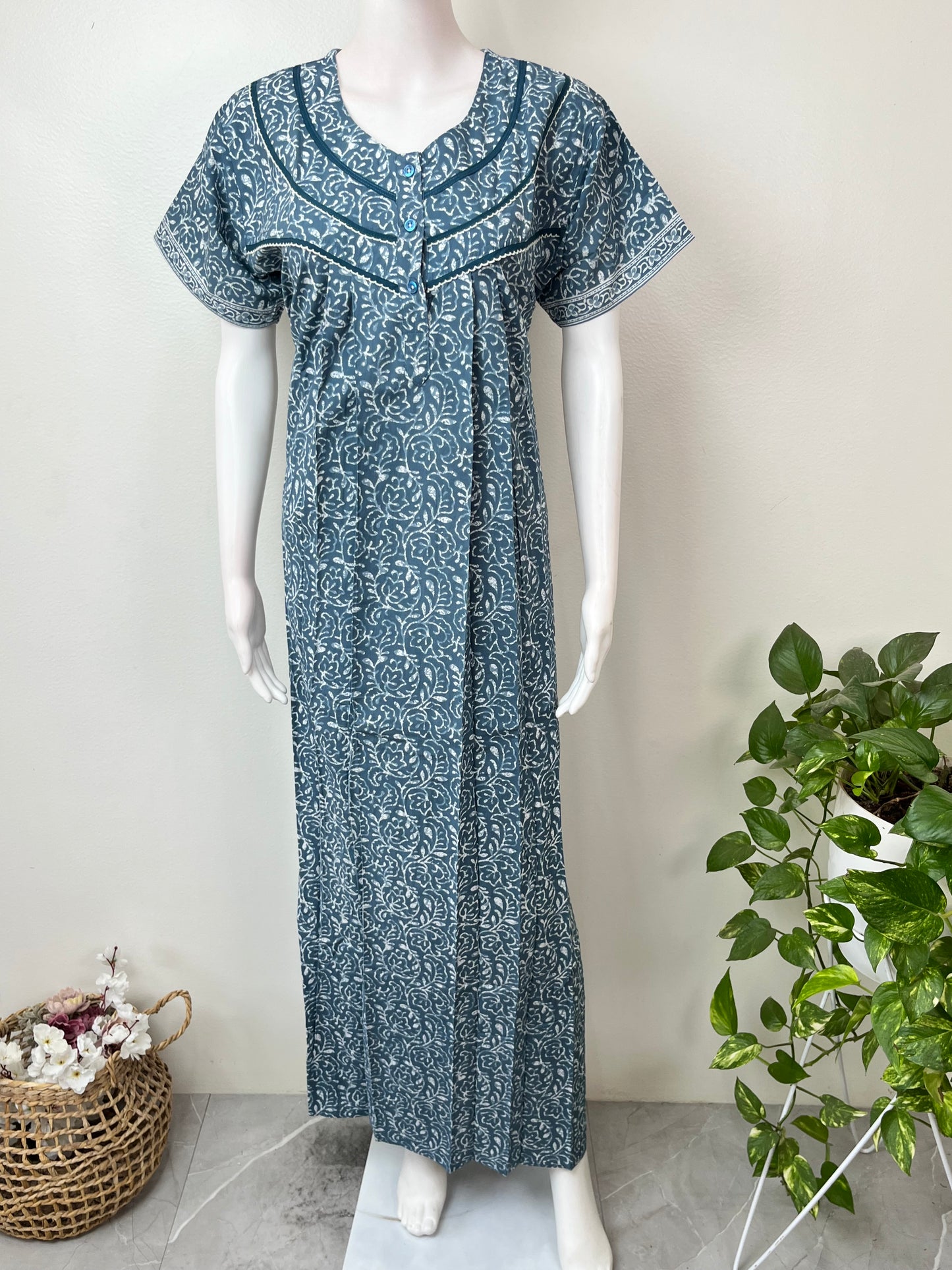 Gray Pure Cotton Nightgown Soft & Comfortable