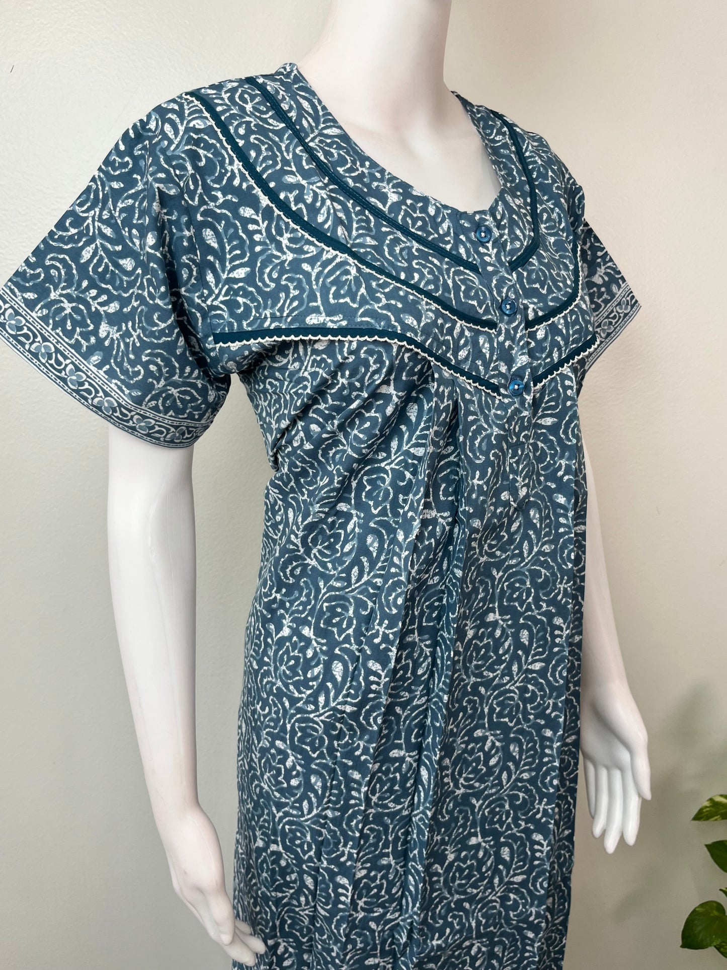 Gray Pure Cotton Nightgown Soft & Comfortable