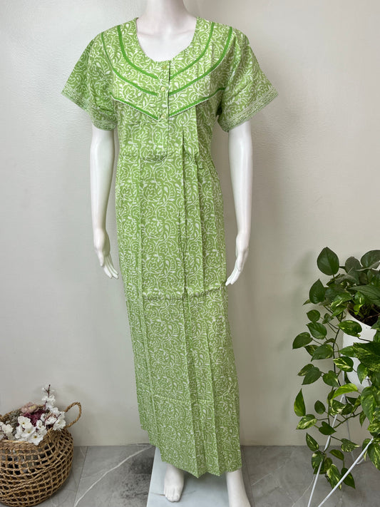 Lime Green Pure Cotton Nightgown for Women