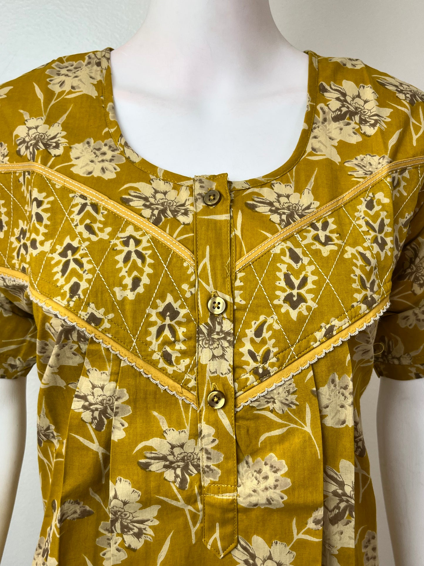 Mustard Pleated Style 100% Cotton Nighty