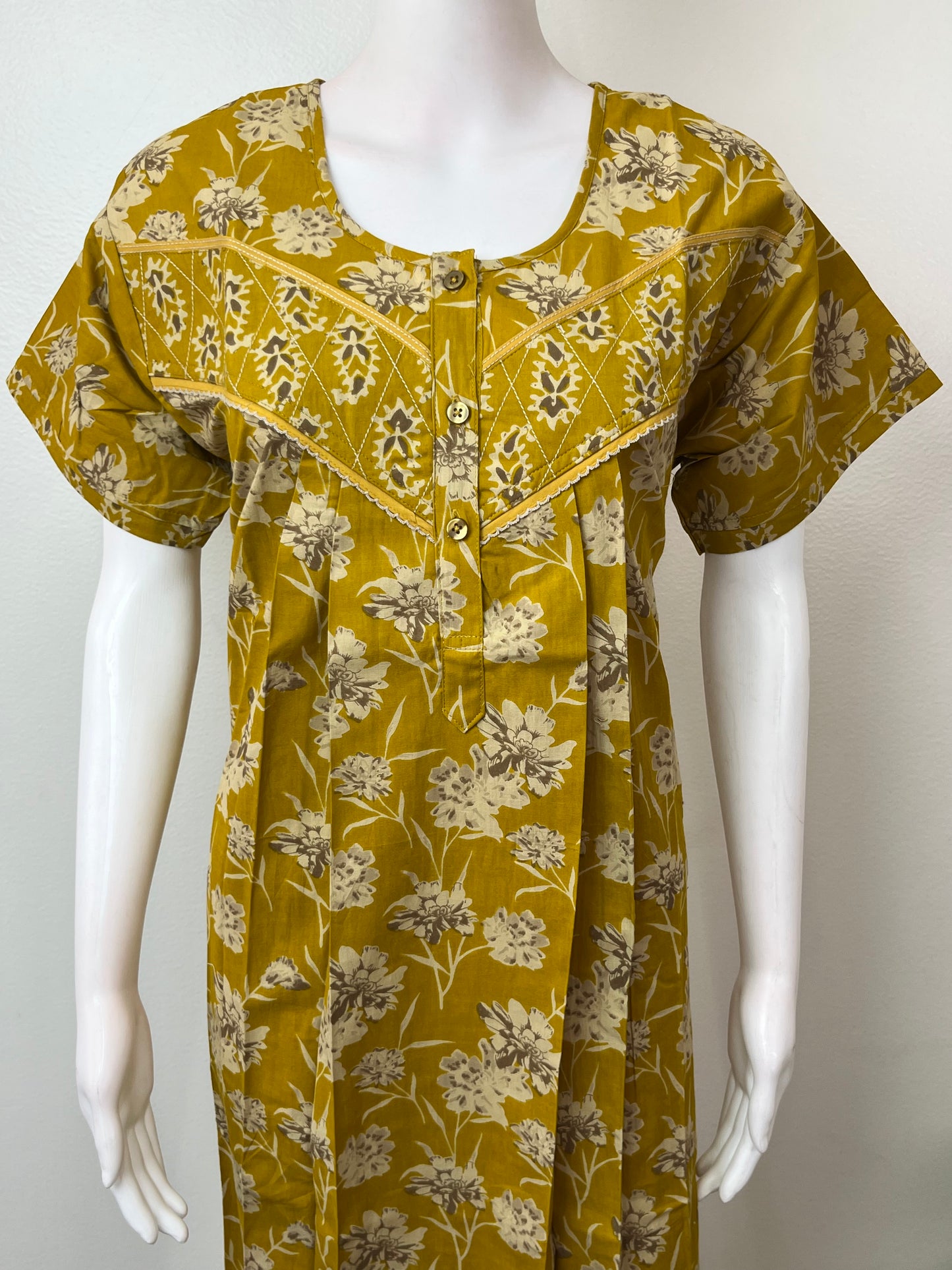 Mustard Pleated Style 100% Cotton Nighty