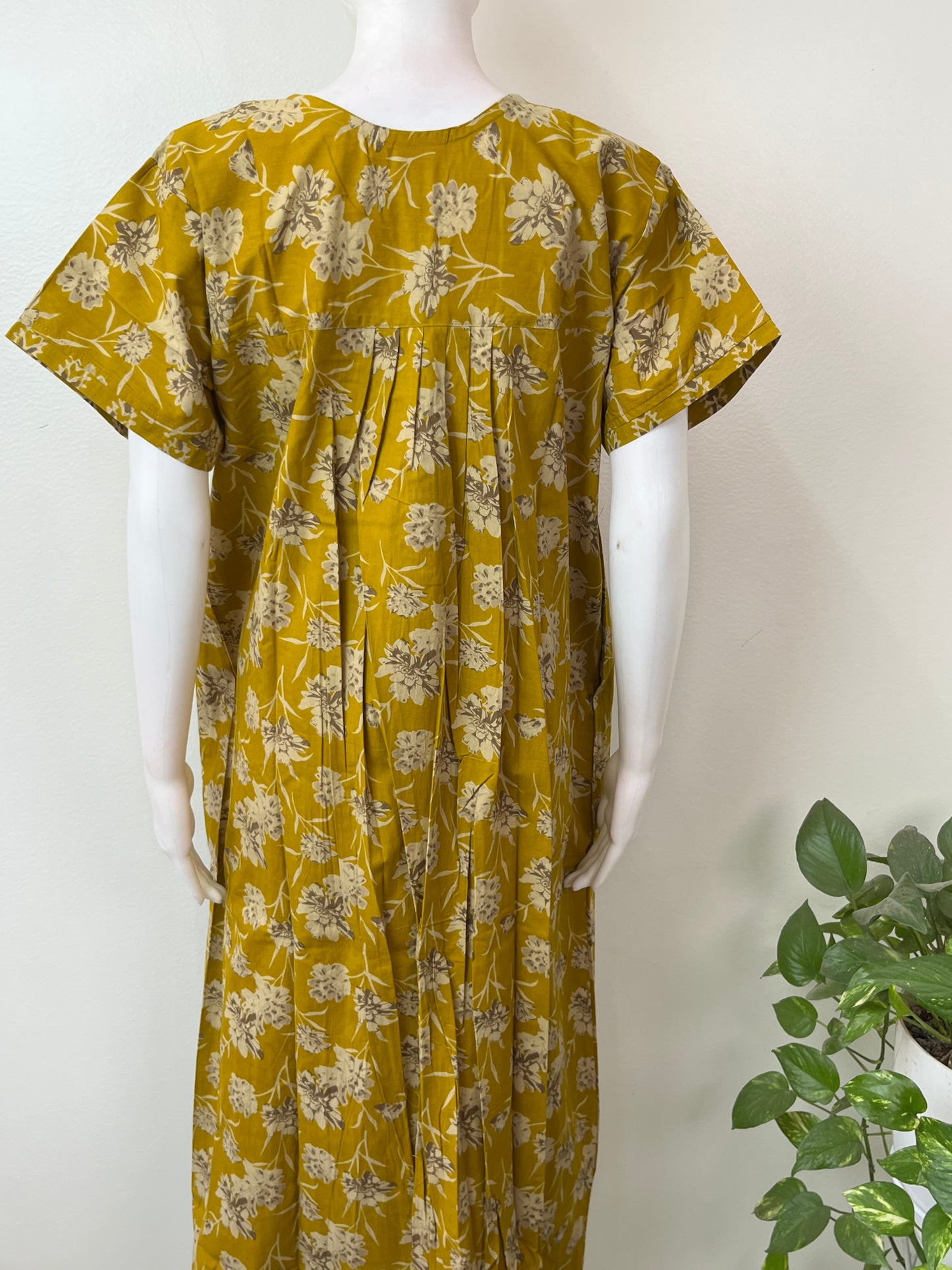 Mustard Pleated Style 100% Cotton Nighty
