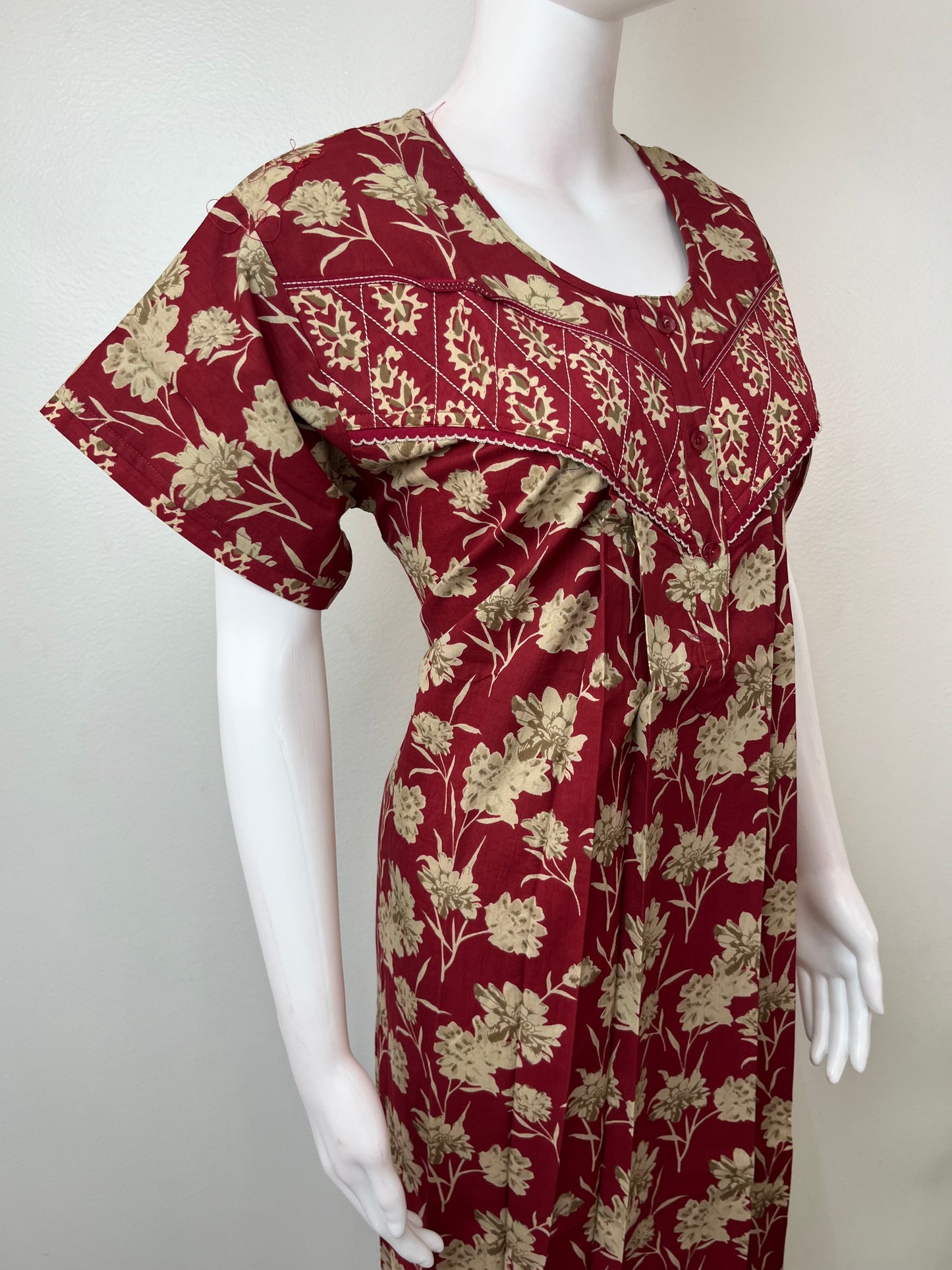 Maroon 100% Cotton Nighty Elegant & Breathable