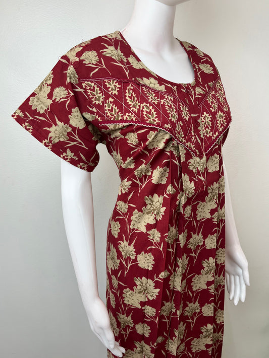 Maroon 100% Cotton Nighty Elegant & Breathable