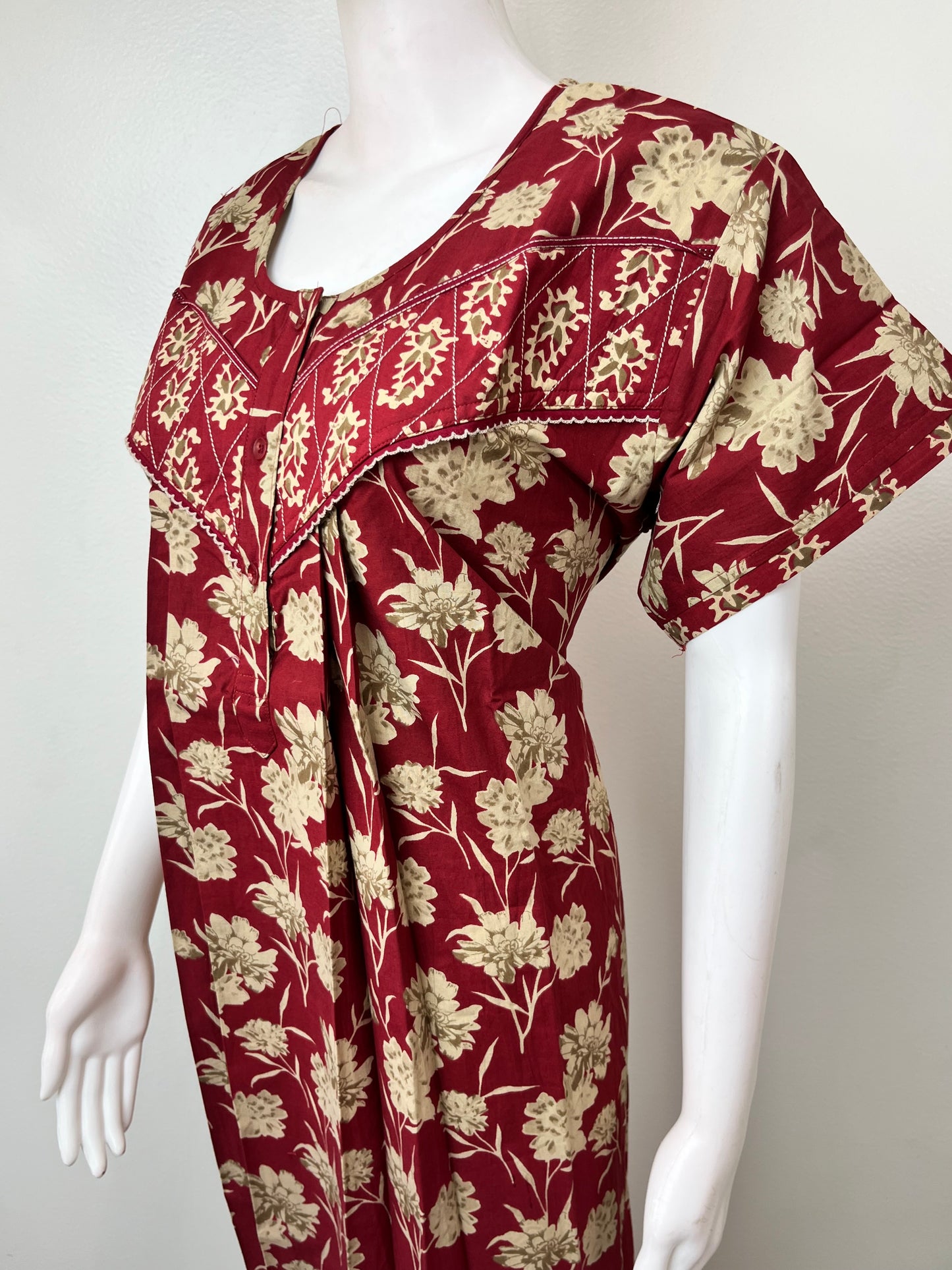 Maroon 100% Cotton Nighty Elegant & Breathable