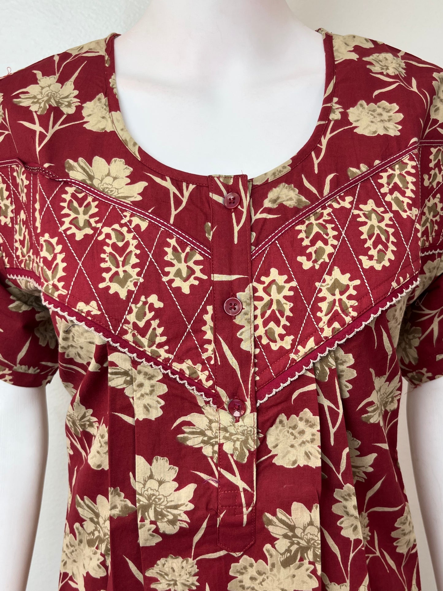 Maroon 100% Cotton Nighty Elegant & Breathable