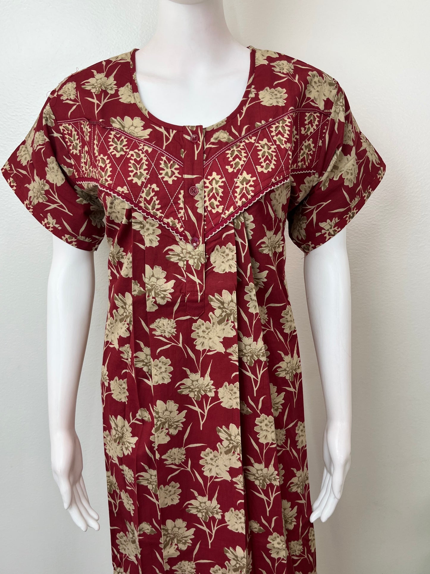Maroon 100% Cotton Nighty Elegant & Breathable