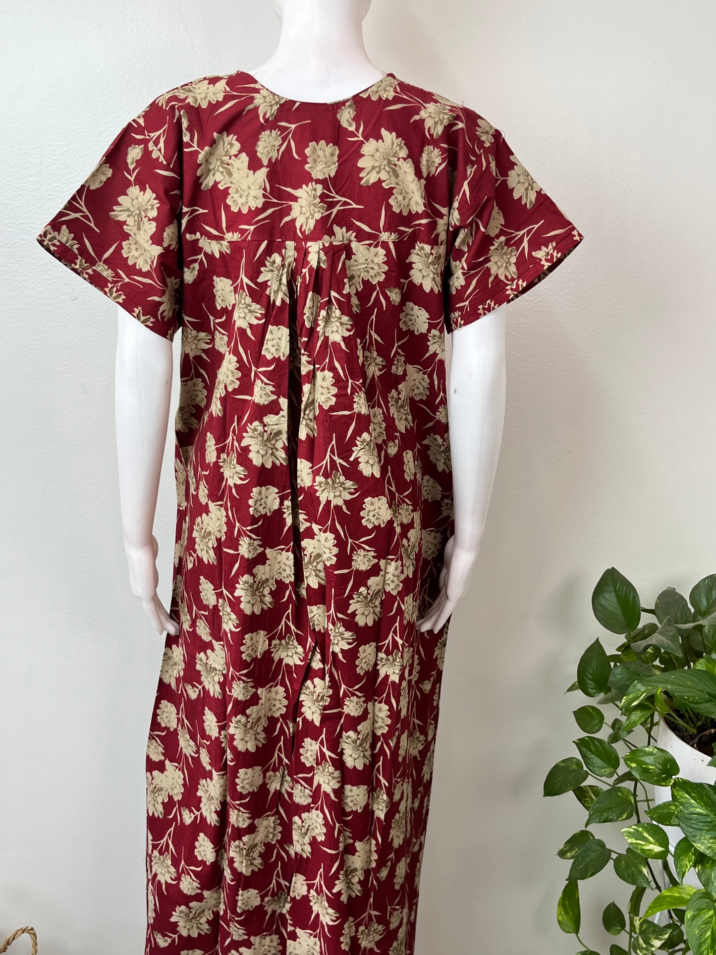 Maroon 100% Cotton Nighty Elegant & Breathable