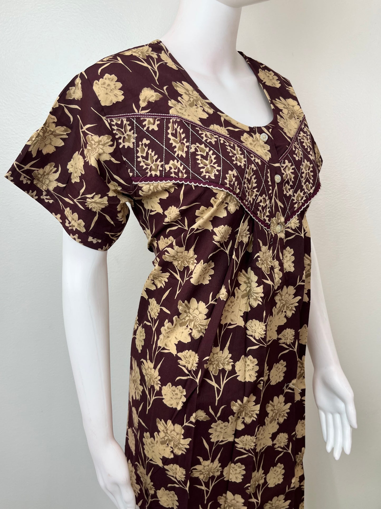 Wine Pure Cotton Nightgown for Women