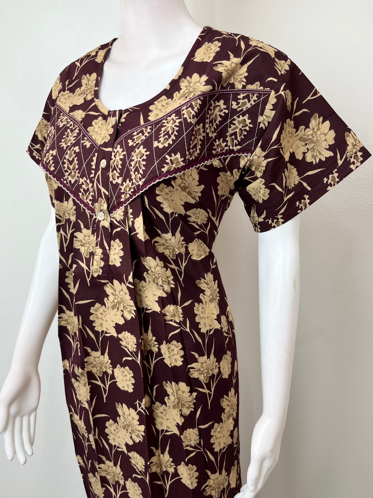 Wine Pure Cotton Nightgown for Women